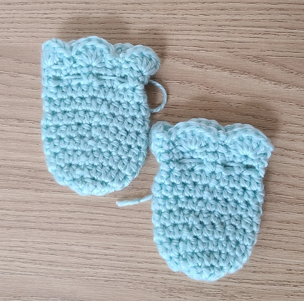 Blue Baby Scratch Mittens, Newborn Mittens, Crochet Mittens, Baby Shower Gift